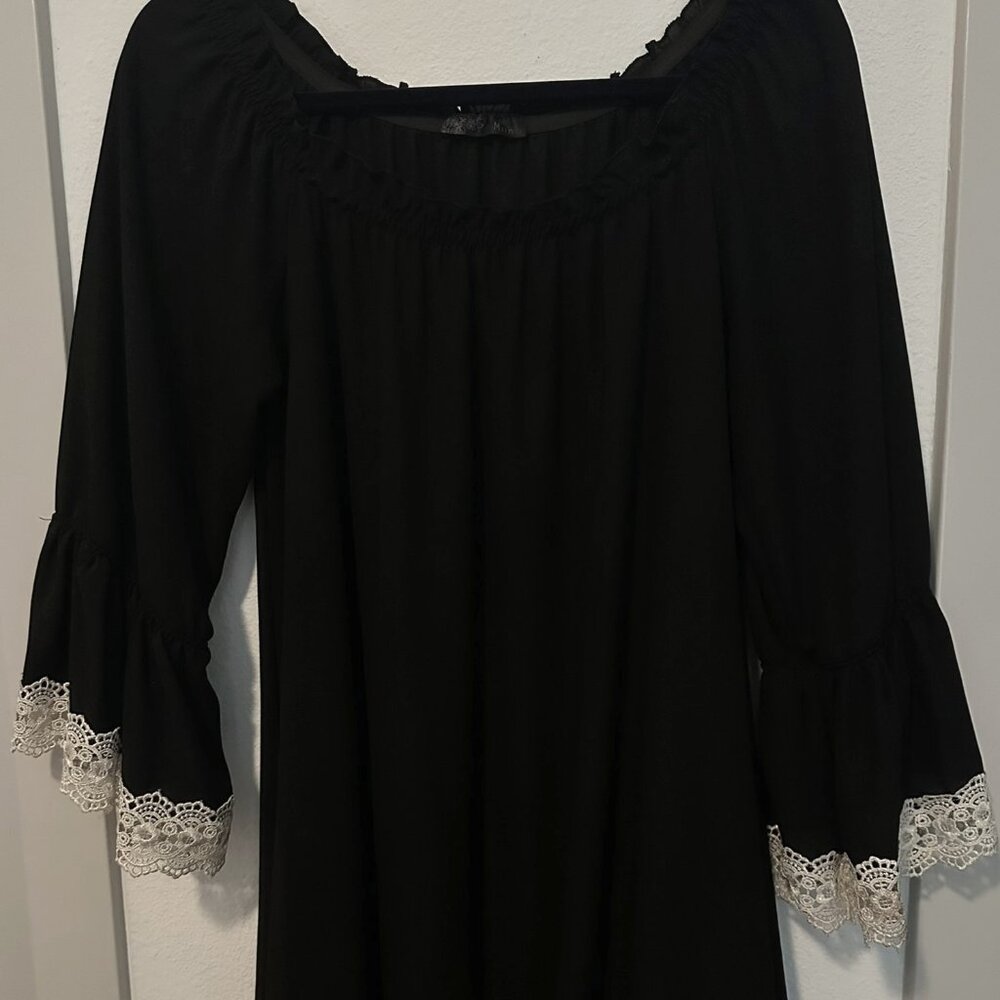 Off the shoulder black smock dress
